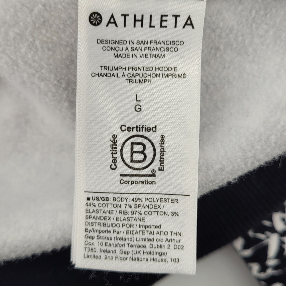 Athleta Triumph Printed Hoodie Womens Large Black White Full Zip 511504-10 - Picture 4 of 7